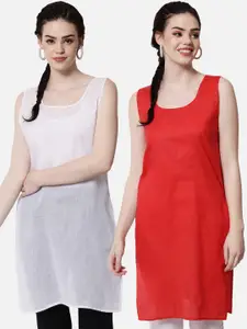 PARAMOUNT CHIKAN Women Red & White Pack Of 2 Solid Cotton Camisoles