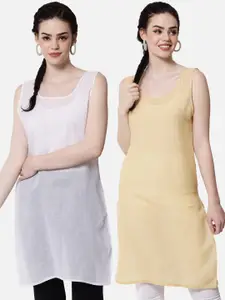 PARAMOUNT CHIKAN Women Beige & White Pack Of 2 Solid Cotton Camisoles