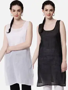 PARAMOUNT CHIKAN Women Black & White Pack Of 2 Solid Cotton Camisoles