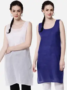 PARAMOUNT CHIKAN Women Pack Of 2 Navy Blue & White Cotton Slips