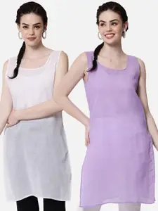 PARAMOUNT CHIKAN Women lavender & White Pack Of 2 Solid Cotton Camisoles