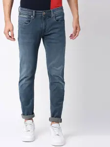 Pepe Jeans Men Blue Tapered Fit Low-Rise Light Fade Cotton Stretchable Jeans