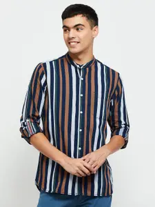 max Men Khaki Classic Striped Cotton Casual Shirt