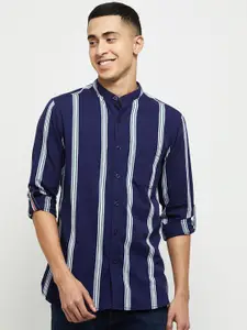 max Men Blue Classic Striped Cotton Casual Shirt