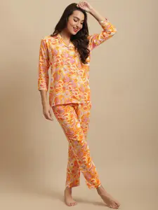 Claura Women Orange Printed Nightsuit