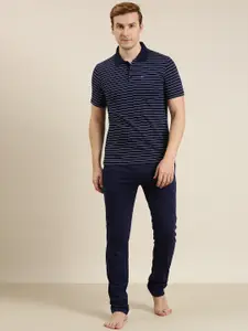 Sweet Dreams Men Striped Polo T-shirt With Solid Pyjamas