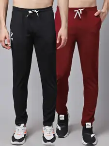 GRACIT Men Pack Of 2 Black & Maroon Solid Track Pants