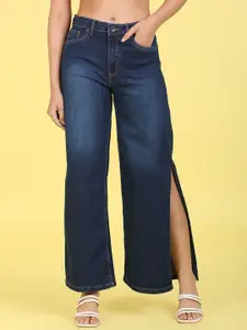 Flying Machine Women Blue Flared High-Rise Low Distress Light Fade Stretchable Jeans