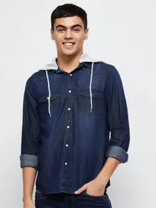 max Men Navy Blue Classic Faded Faded Casual Shirt