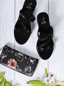 Jove Black Embellished Block Heels