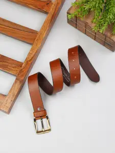 MUTAQINOTI Men Tan Textured Leather Belt