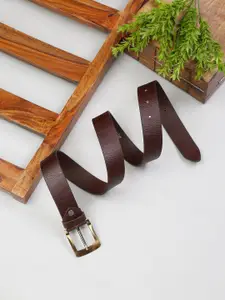 MUTAQINOTI Men Brown Textured Leather Belt