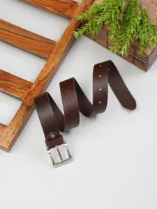 MUTAQINOTI Men Brown Textured Leather Belt