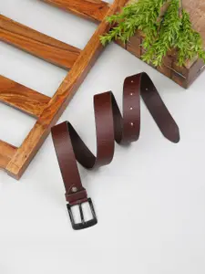 MUTAQINOTI Men Brown Textured Leather Belt