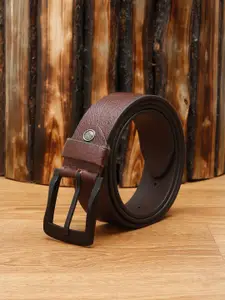 MUTAQINOTI Men Brown Textured Leather Belt