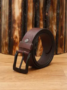 MUTAQINOTI Men Brown Textured Leather Belt