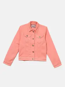 V-Mart Girls Peach-Coloured Denim Cotton Casual Shirt