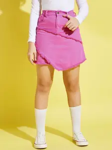 Noh.Voh - SASSAFRAS Kids Girls Pink Solid Mini-Length Pure Cotton Denim Skirt