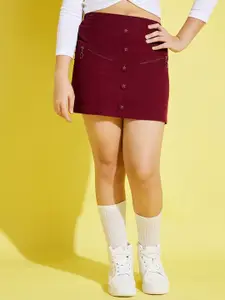 Noh.Voh - SASSAFRAS Kids Girls Burgundy Corduroy Side Zipper Mini Skirt