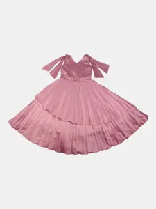 V-Mart Girls Pink Solid Satin Dress