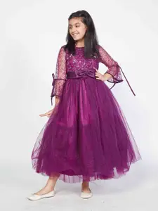 V-Mart Girls Burgundy Embellished Cotton Dress