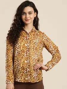 Qurvii Women Mustard Yellow Smart Leopard Skin Printed Casual Shirt