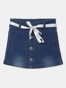 V-Mart Girls Blue Solid Dobby Skirt