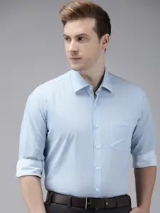 Van Heusen Men Blue Self Design Slim Fit Pure Cotton Formal Shirt
