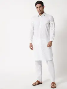MAXENCE Men White Printed Pure Cotton Kurta with Pyjamas