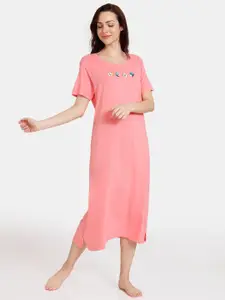 Zivame Women Pink Floral Printed Pure Cotton Nightdress