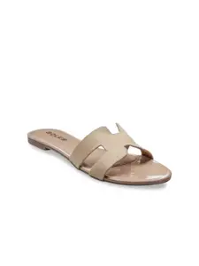 SOLES Women Beige Embellished One Toe Flats