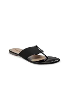 SOLES Women Black T-Strap Flats