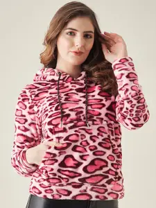 Modeve Women Pink Printed Hooded Sweatshirt