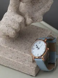 HAUTE SAUCE by  Campus Sutra HAUTE SAUCE by Campus Sutra Women Grey Embellished Dial & Blue Leather Bracelet Style Straps Analogue Watch