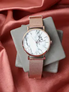 HAUTE SAUCE by  Campus Sutra HAUTE SAUCE by Campus Sutra Women White Dial & Rose Gold Toned Stainless Steel Straps Analogue Watch