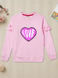ZION Girls Pink Embellished Cotton Sweatshirt