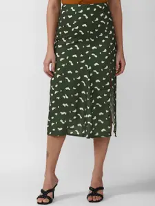 FOREVER 21 Women Green Printed Pure Cotton A-Line Skirts