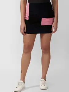 FOREVER 21 Women Black & Pink Pure Cotton Mini Pencil Skirt