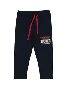 Bodycare Kids Boys Antiviral & Antibacterial Navy Blue & Red Typography Cotton Track Pants