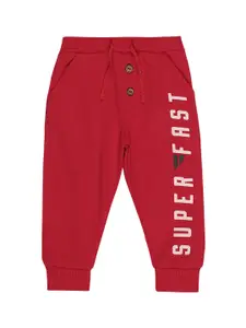 Bodycare Kids Boys Red Typography Printed Cotton Joggers