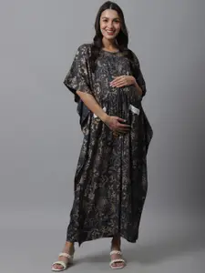 Shararat Grey Printed Maxi Maternity Kaftan Nightdress