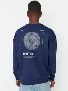 Trendyol Men Navy Blue Graphic Printed Sweatshirt
