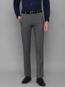 Louis Philippe Men Grey Checked Slim Fit Trousers