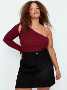 Trendyol Women Black Solid Cotton Denim A-Line Skirt