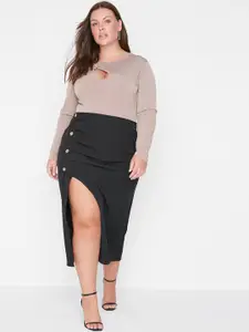 Trendyol Women Black Solid Midi Skirt