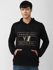 Van Heusen Sport Men Black Typography Printed Hooded Sweatshirt