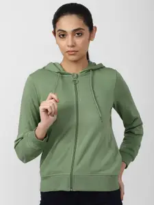 Van Heusen Woman Women Green Solid Hooded Cotton Sweatshirt