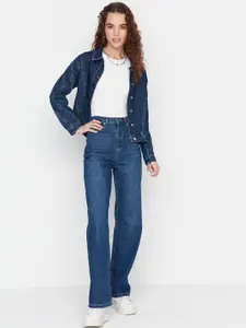 Trendyol Women Blue Straight Fit Light Fade Cotton Jeans