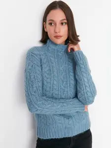 Trendyol Women Blue Cable Knit Pullover