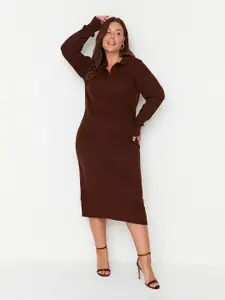 Trendyol Women Brown Solid Midi Jumper Dress